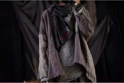 NFYM Fall Women Linen Trench Coat Lighweight Open Front Cardigan Patchwork Vintage Loose Windbreaker in Kuwait