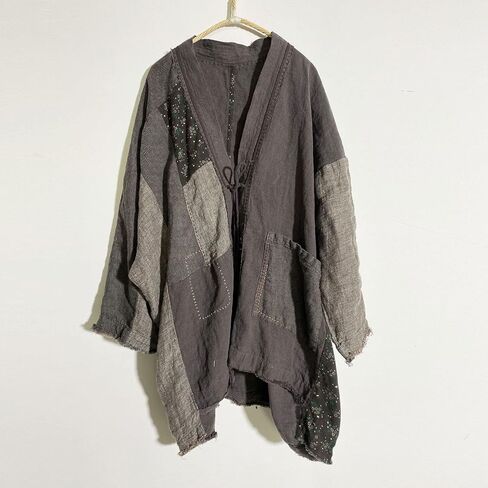 NFYM Fall Women Linen Trench Coat Lighweight Open Front Cardigan Patchwork Vintage Loose Windbreaker in Kuwait