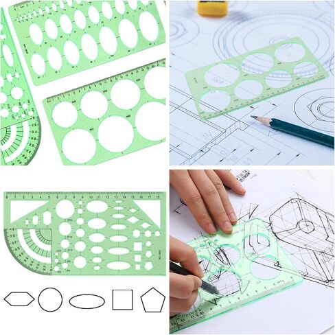 Hariendn 6 قطع قوالب رسم، استنسل هندسي للرسم، قالب دائرة بلاستيكي، أدوات قياس استنسل صياغة، استنسل قياس دائرة مساطر، استنسل صياغة مسطرة قياس هندسية in Saudi Arabia