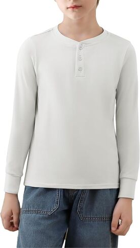 Haloumoning Boys Long Sleeve Shirts Button Up Henley Shirt Casual Winter Thermal Underwear Tops 4-14 Years in Saudi Arabia