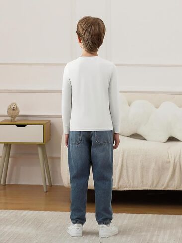 Haloumoning Boys Long Sleeve Shirts Button Up Henley Shirt Casual Winter Thermal Underwear Tops 4-14 Years in Saudi Arabia