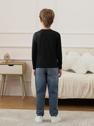 Haloumoning Boys Long Sleeve Shirts Button Up Henley Shirt Casual Winter Thermal Underwear Tops 4-14 Years in Saudi Arabia