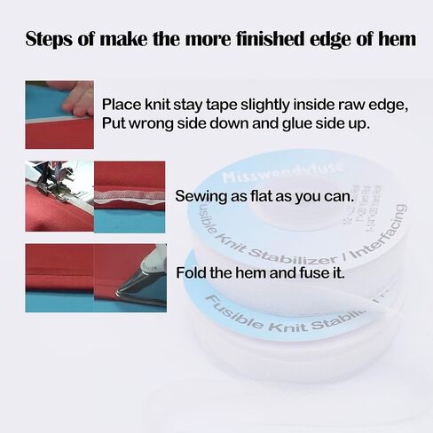 Misswendyfuse Knit Stay Tape,1/2''X30yards fusible Knit Hem stabilizer for Shoulder Seams and Pant hems,Single Side Adhesive, Ultra fine & Stretch (White) in Saudi Arabia