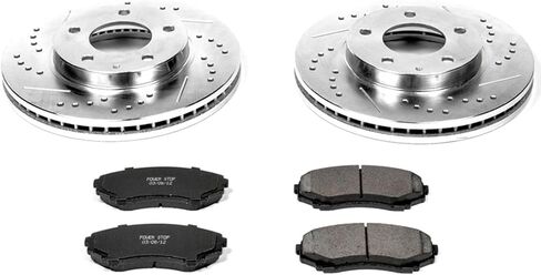 Power Stop K1184 Front Z23 Carbon Fiber Brake Pads with Drilled & Slotted Brake Rotors Kit For Mazda MPV 2000-2006 [Model Specific] in Saudi Arabia