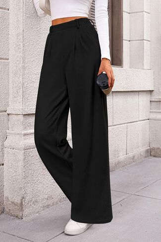 PRETTYGARDEN Women's Wide Leg Dress Pants Dressy Casual High Elastic Waisted Work Office Trousers Palazzo Pants in Saudi Arabia