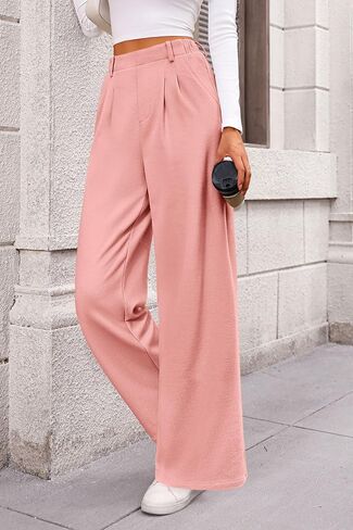 PRETTYGARDEN Women's Wide Leg Dress Pants Dressy Casual High Elastic Waisted Work Office Trousers Palazzo Pants in Saudi Arabia