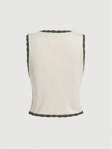 GORGLITTER Women's Floral Embroidery Tie Front Sweater Vest Contrast Scallop Trim Knit Tops in Saudi Arabia