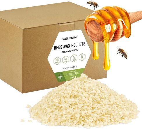 VALLYDOM Organic Beeswax Pellets - 453g White Beeswax Pastilles, Pure Natural Bulk Bees Wax Pellets for DIY Beeswax Making Candles Skin Care Lip Balm Soap Lotion (1lb) in Saudi Arabia