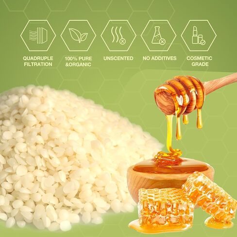 VALLYDOM Organic Beeswax Pellets - 453g White Beeswax Pastilles, Pure Natural Bulk Bees Wax Pellets for DIY Beeswax Making Candles Skin Care Lip Balm Soap Lotion (1lb) in Saudi Arabia