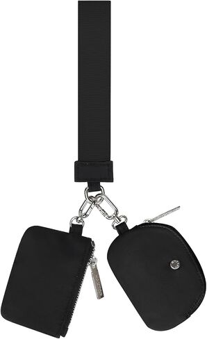 MAXTOP Wristlet Keychain Coin Purse for Women Mini Zip Around Dual Pouch Wristlet Portable Small Wallet Mini Women Coin Purse,Black in Saudi Arabia