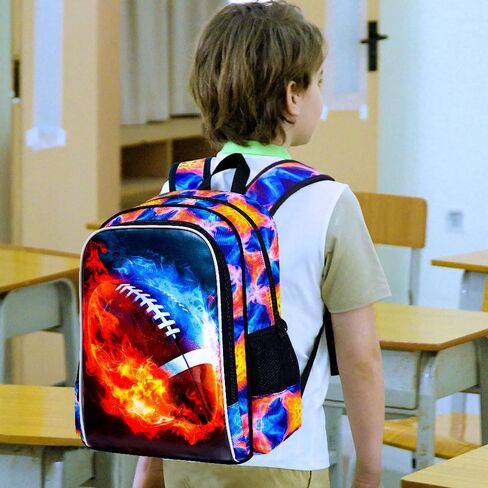 UFNDC 3PCS Kids Rugby Backpack, Boys Lightning Bookbag with Lunch Box, 17" Water Resistant School Bag for Teenagers Elementary Middle in Kuwait