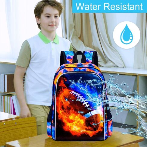 UFNDC 3PCS Kids Rugby Backpack, Boys Lightning Bookbag with Lunch Box, 17" Water Resistant School Bag for Teenagers Elementary Middle in Kuwait