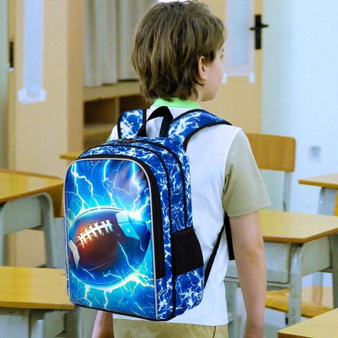 UFNDC 3PCS Kids Rugby Backpack, Boys Lightning Bookbag with Lunch Box, 17" Water Resistant School Bag for Teenagers Elementary Middle in Kuwait
