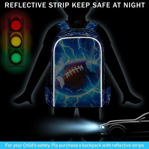 UFNDC 3PCS Kids Rugby Backpack, Boys Lightning Bookbag with Lunch Box, 17" Water Resistant School Bag for Teenagers Elementary Middle in Kuwait