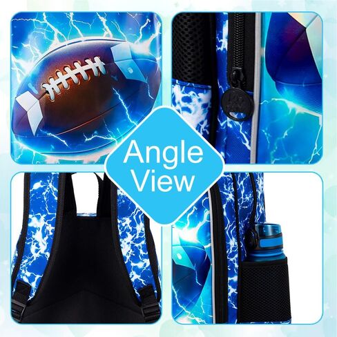 UFNDC 3PCS Kids Rugby Backpack, Boys Lightning Bookbag with Lunch Box, 17" Water Resistant School Bag for Teenagers Elementary Middle in Kuwait