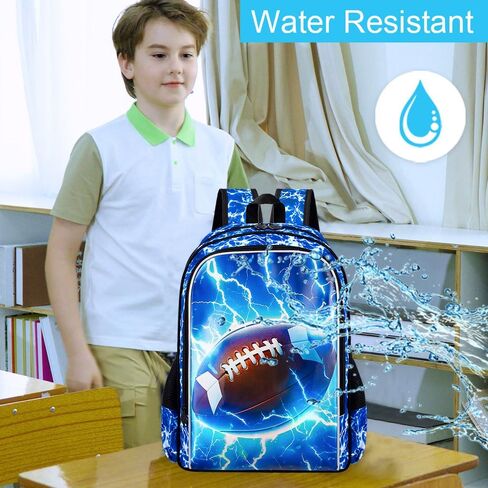 UFNDC 3PCS Kids Rugby Backpack, Boys Lightning Bookbag with Lunch Box, 17" Water Resistant School Bag for Teenagers Elementary Middle in Kuwait