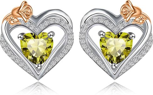 BAYLAY Birthstone Earrings for Women - 925 Sterling Silver Heart Stud Birthstone Earrings 12 Month Birthstone Earrings Birthday Valentines Day Christmas Gifts Silver Jewelry Earrings for Women in Saudi Arabia