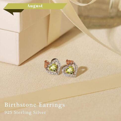 BAYLAY Birthstone Earrings for Women - 925 Sterling Silver Heart Stud Birthstone Earrings 12 Month Birthstone Earrings Birthday Valentines Day Christmas Gifts Silver Jewelry Earrings for Women in Saudi Arabia