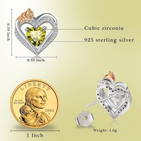 BAYLAY Birthstone Earrings for Women - 925 Sterling Silver Heart Stud Birthstone Earrings 12 Month Birthstone Earrings Birthday Valentines Day Christmas Gifts Silver Jewelry Earrings for Women in Saudi Arabia