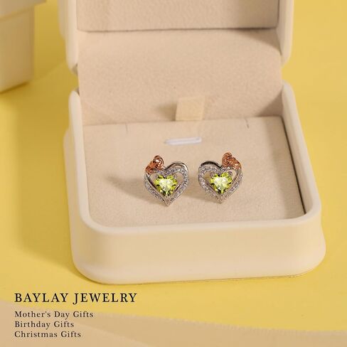 BAYLAY Birthstone Earrings for Women - 925 Sterling Silver Heart Stud Birthstone Earrings 12 Month Birthstone Earrings Birthday Valentines Day Christmas Gifts Silver Jewelry Earrings for Women in Saudi Arabia