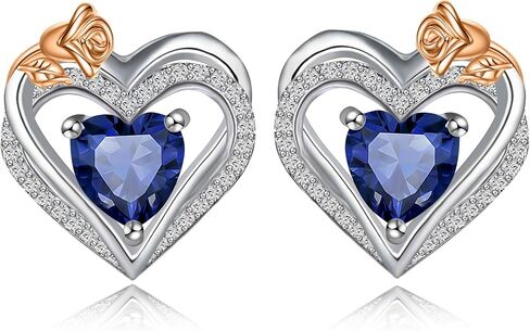 BAYLAY Birthstone Earrings for Women - 925 Sterling Silver Heart Stud Birthstone Earrings 12 Month Birthstone Earrings Birthday Valentines Day Christmas Gifts Silver Jewelry Earrings for Women in Saudi Arabia