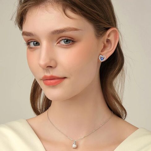 BAYLAY Birthstone Earrings for Women - 925 Sterling Silver Heart Stud Birthstone Earrings 12 Month Birthstone Earrings Birthday Valentines Day Christmas Gifts Silver Jewelry Earrings for Women in Saudi Arabia