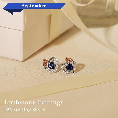 BAYLAY Birthstone Earrings for Women - 925 Sterling Silver Heart Stud Birthstone Earrings 12 Month Birthstone Earrings Birthday Valentines Day Christmas Gifts Silver Jewelry Earrings for Women in Saudi Arabia