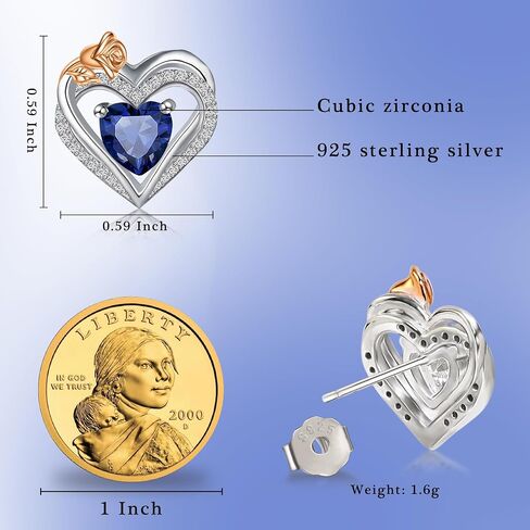 BAYLAY Birthstone Earrings for Women - 925 Sterling Silver Heart Stud Birthstone Earrings 12 Month Birthstone Earrings Birthday Valentines Day Christmas Gifts Silver Jewelry Earrings for Women in Saudi Arabia