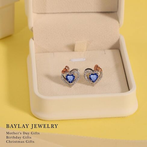 BAYLAY Birthstone Earrings for Women - 925 Sterling Silver Heart Stud Birthstone Earrings 12 Month Birthstone Earrings Birthday Valentines Day Christmas Gifts Silver Jewelry Earrings for Women in Saudi Arabia