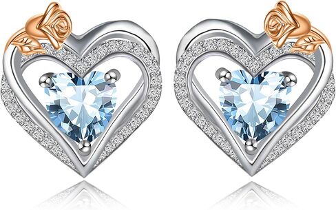 BAYLAY Birthstone Earrings for Women - 925 Sterling Silver Heart Stud Birthstone Earrings 12 Month Birthstone Earrings Birthday Valentines Day Christmas Gifts Silver Jewelry Earrings for Women in Saudi Arabia