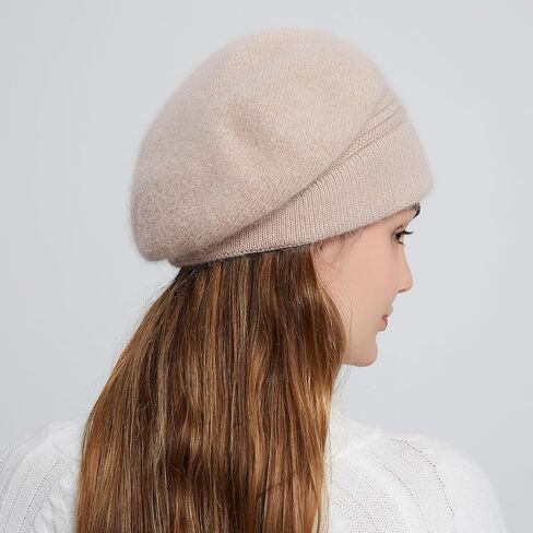 Flower Women Beret, Double Layer Thickened Winter Knitted Beanie Beret Hat, Stylish French Dress Beret Hats for Women in Kuwait