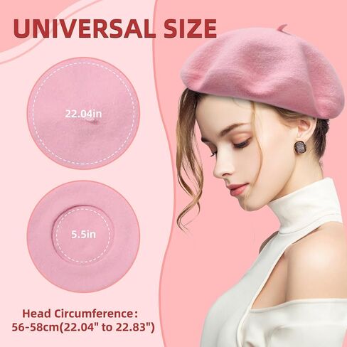 French Beret Hat Wool Blend Artist Beret Hat, Solid Color Classic Beret Cap for Women Girls in Saudi Arabia