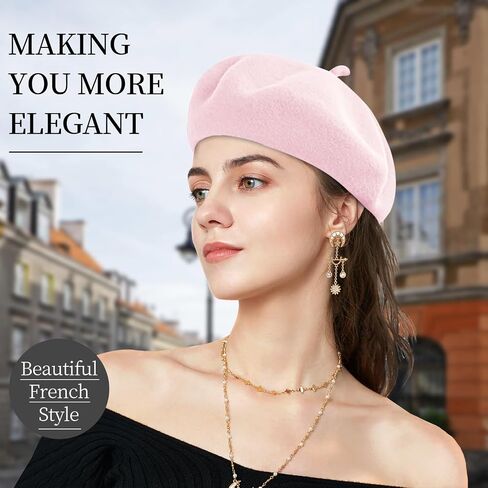 French Beret Hat Wool Blend Artist Beret Hat, Solid Color Classic Beret Cap for Women Girls in Saudi Arabia