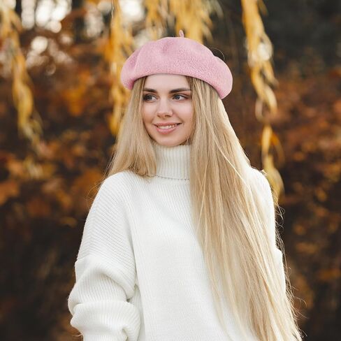 French Beret Hat Wool Blend Artist Beret Hat, Solid Color Classic Beret Cap for Women Girls in Saudi Arabia