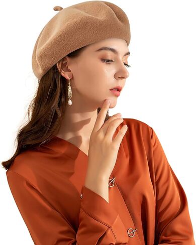 French Beret Hat Wool Blend Artist Beret Hat, Solid Color Classic Beret Cap for Women Girls in Saudi Arabia