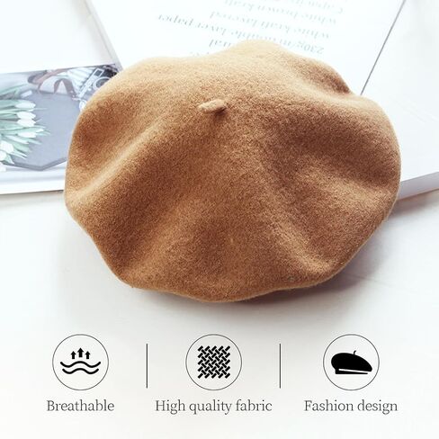 French Beret Hat Wool Blend Artist Beret Hat, Solid Color Classic Beret Cap for Women Girls in Saudi Arabia