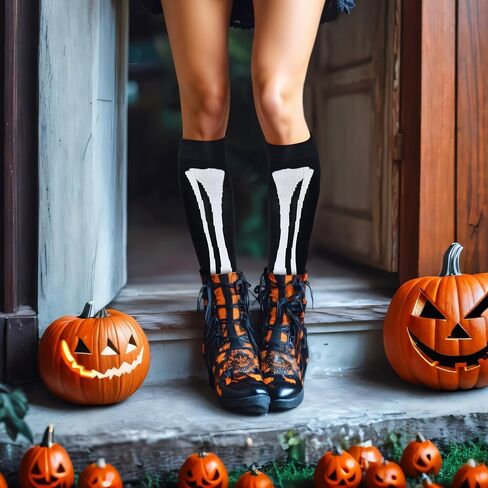 Skeleton Socks for Men Women Halloween Gifts Ideas for Kids Adult Novelty Horror Socks Knee High in Saudi Arabia