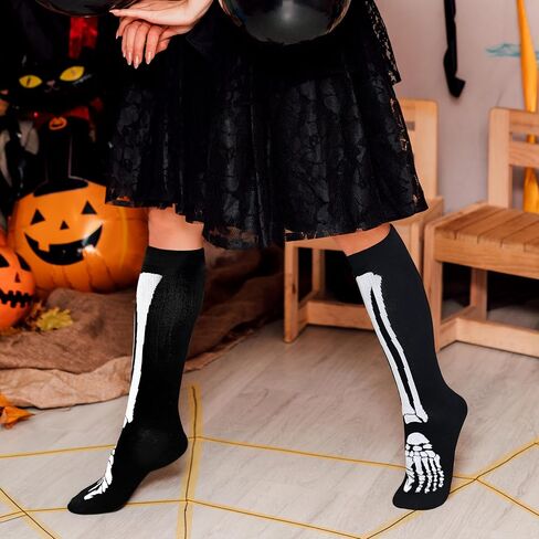 Skeleton Socks for Men Women Halloween Gifts Ideas for Kids Adult Novelty Horror Socks Knee High in Saudi Arabia