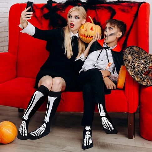 Skeleton Socks for Men Women Halloween Gifts Ideas for Kids Adult Novelty Horror Socks Knee High in Saudi Arabia