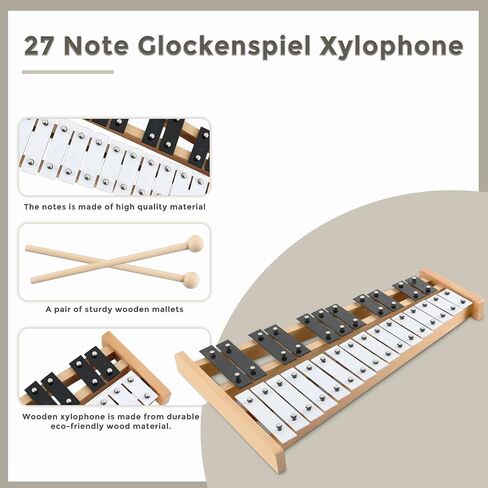 EASTROCK Xylophone, 27 Notes Glockenspiel Xylophone for Kids, Professional Xylophone Instrument Music Teaching, Gifts Includes 2 Wooden Beaters and Carry Case in Kuwait