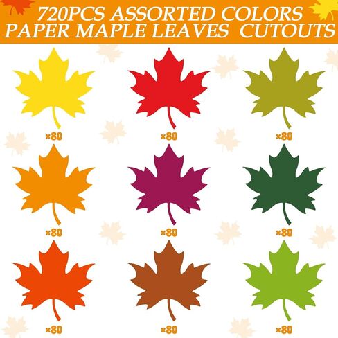 720 Pcs Maple Leaf Cutouts Paper 3.9 Inch Autumn Color Fall Cutouts for Bulletin Board Leaves Die Cuts Paper for Thanksgiving DIY Craft Projects Class Decor Classroom in Saudi Arabia