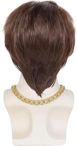 JoneTing 5Pcs Mens Afro Wig 【+Wig Cap +Glasses +Mustache +Necklace】 Disco Wig for Men 70s Mens Wig 70s Wigs for Men 1970s Mens Disco Wig Curly Wig for Men Brown Synthetic Wig for Halloween Party in Kuwait