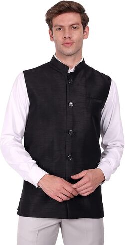 SKAVIJ Men's Dupion Silk Nehru Jacket Waistcoat for Prom Dinner Party Weddding in Saudi Arabia