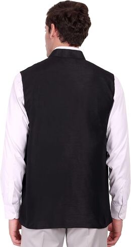 SKAVIJ Men's Dupion Silk Nehru Jacket Waistcoat for Prom Dinner Party Weddding in Saudi Arabia