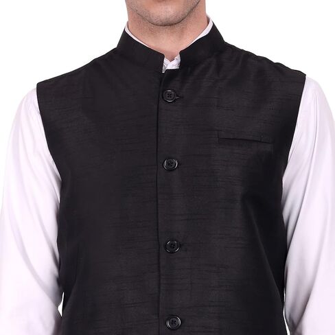 SKAVIJ Men's Dupion Silk Nehru Jacket Waistcoat for Prom Dinner Party Weddding in Saudi Arabia