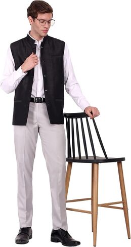 SKAVIJ Men's Dupion Silk Nehru Jacket Waistcoat for Prom Dinner Party Weddding in Saudi Arabia