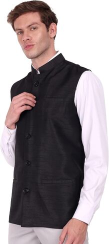 SKAVIJ Men's Dupion Silk Nehru Jacket Waistcoat for Prom Dinner Party Weddding in Saudi Arabia