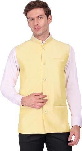 SKAVIJ Men's Dupion Silk Nehru Jacket Waistcoat for Prom Dinner Party Weddding in Saudi Arabia