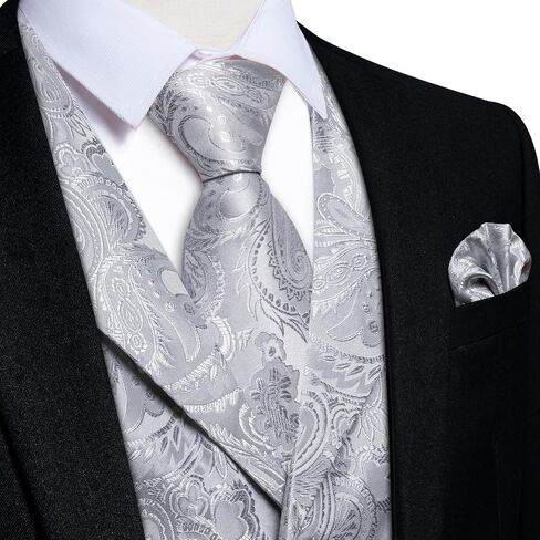 DiBanGu Silk Vest Tie Set for Men,Woven Paisley Dress Waistcoat and Bowtie Pocket Square Cufflinks Lapel Pin Formal Suit Vest in Kuwait