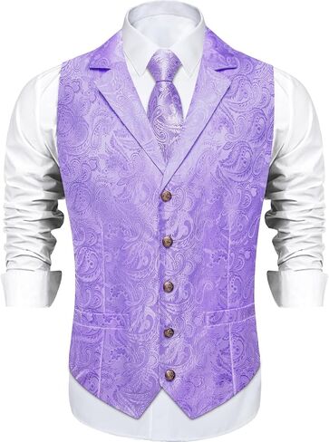 DiBanGu Silk Vest Tie Set for Men,Woven Paisley Dress Waistcoat and Bowtie Pocket Square Cufflinks Lapel Pin Formal Suit Vest in Kuwait